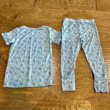 Posh Peanut Toddler Girl Ruffle Short Sleeve Floral Print Pajama Set 18-24 M EUC