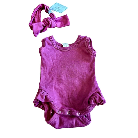 Kate Quinn Infant Girls Sleeveless Organic Cotton Bubble Onesie w/ Headband EUC