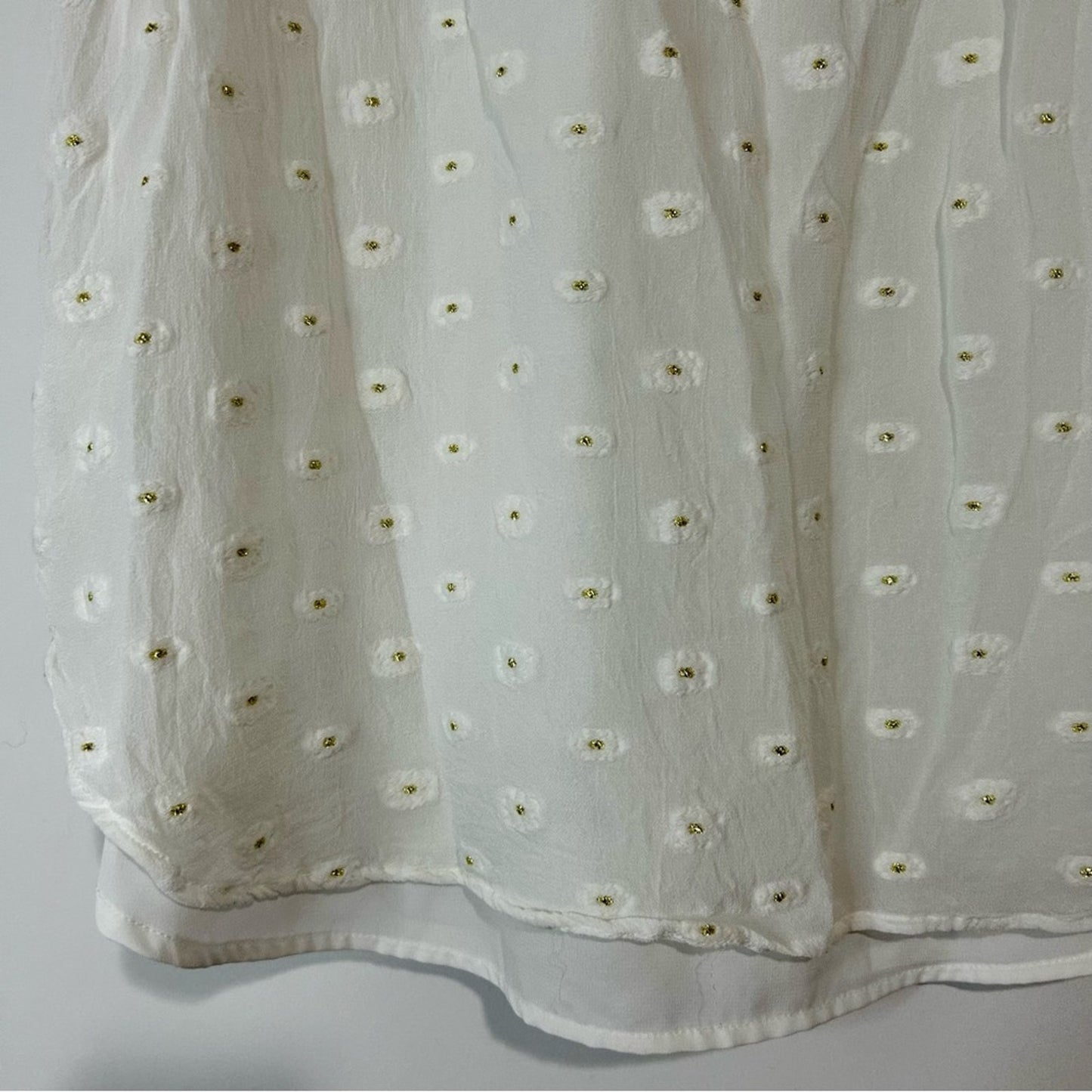 Loft Women’s Textured Layered Ruffle Sleeve Floral Blouse White Gold M P Girly