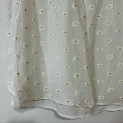 Loft Women’s Textured Layered Ruffle Sleeve Floral Blouse White Gold M P Girly