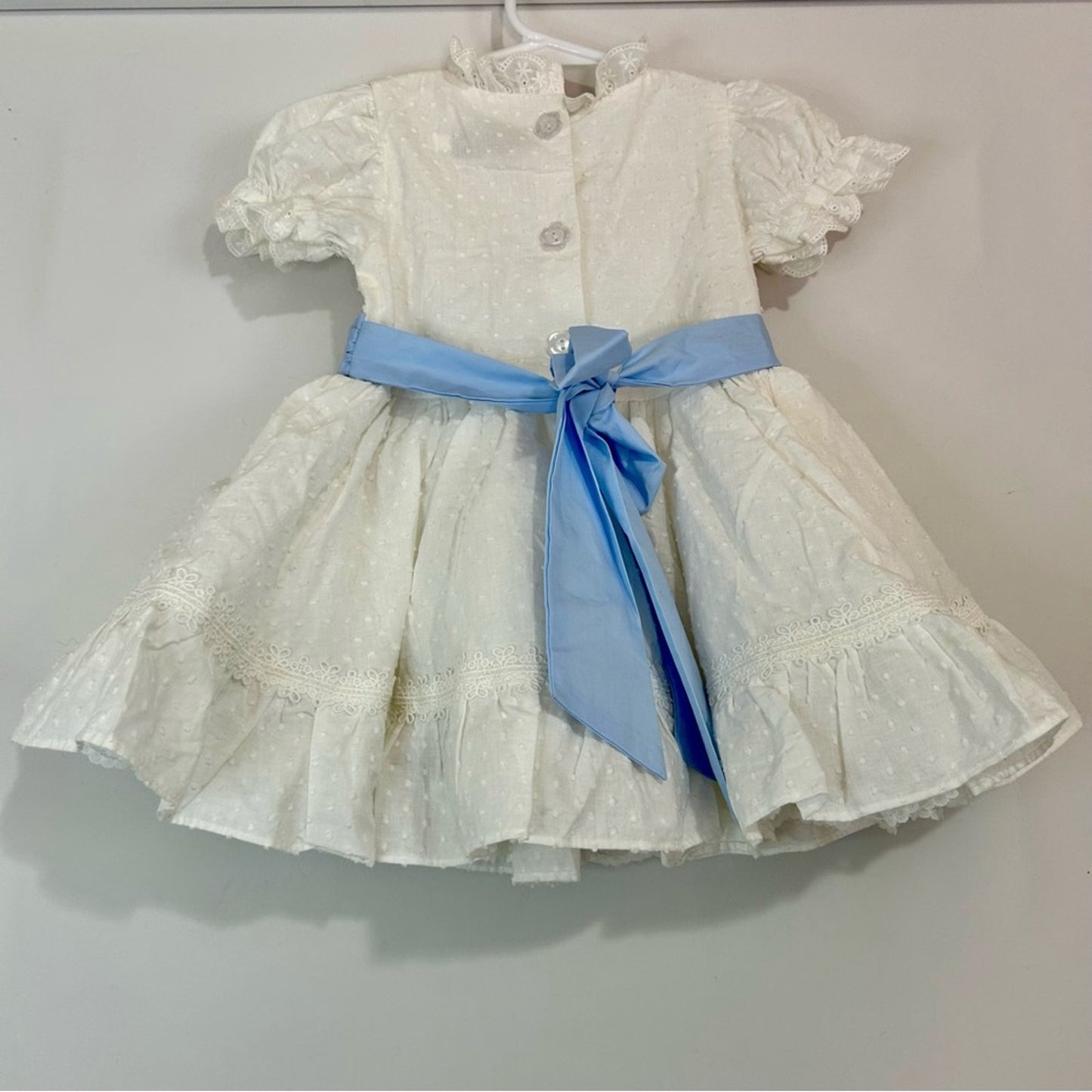 Only Little Once Toddler Girls Swiss Dot Flower Bow Dress White Size 2 FLAW Cute