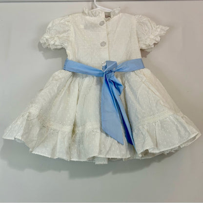 Only Little Once Toddler Girls Swiss Dot Flower Bow Dress White Size 2 FLAW Cute