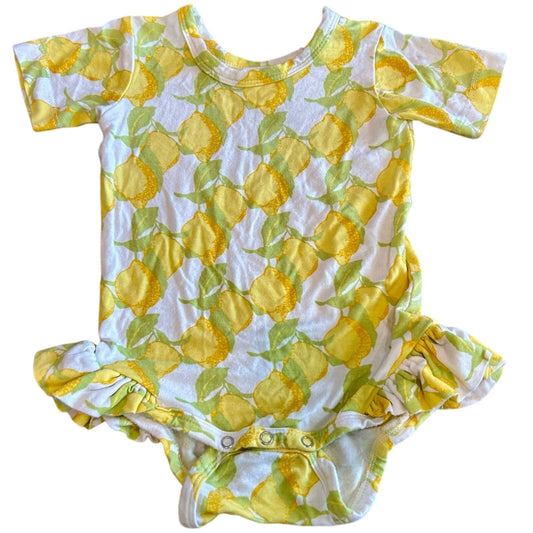 Kate Quinn Infant Girls Short Sleeve Ruffle Lemon Bubble Onesie White 3-6 M EUC