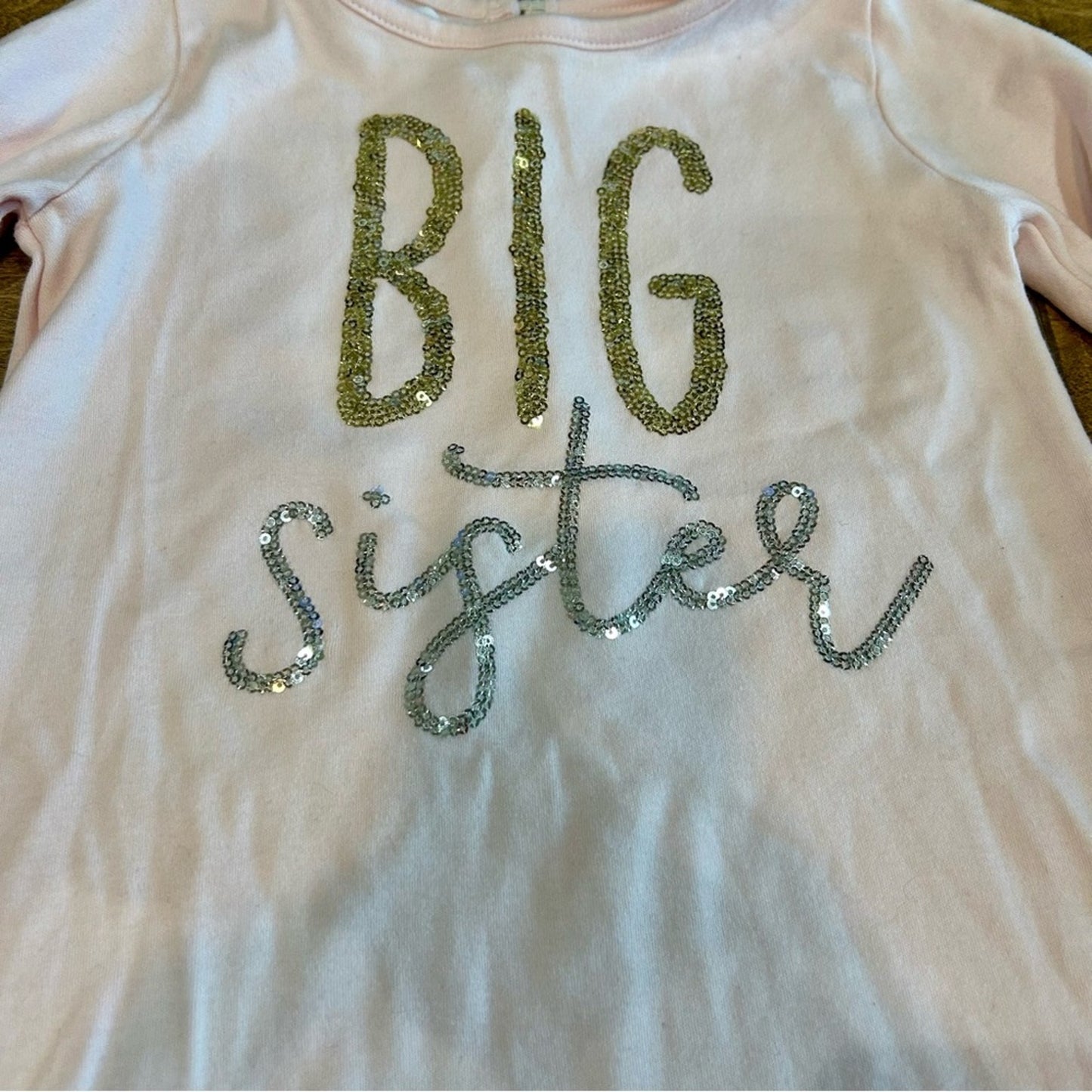 Mud Pie Girls Long Sleeve Big Sister Sequin T-Shirt Pink Size Large EUC Matching