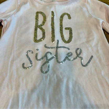 Mud Pie Girls Long Sleeve Big Sister Sequin T-Shirt Pink Size Large EUC Matching