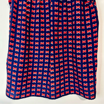 Cynthia Rowley Women’s Sleeveless Bow Print Pleated Blouse Blue Red Small EUC