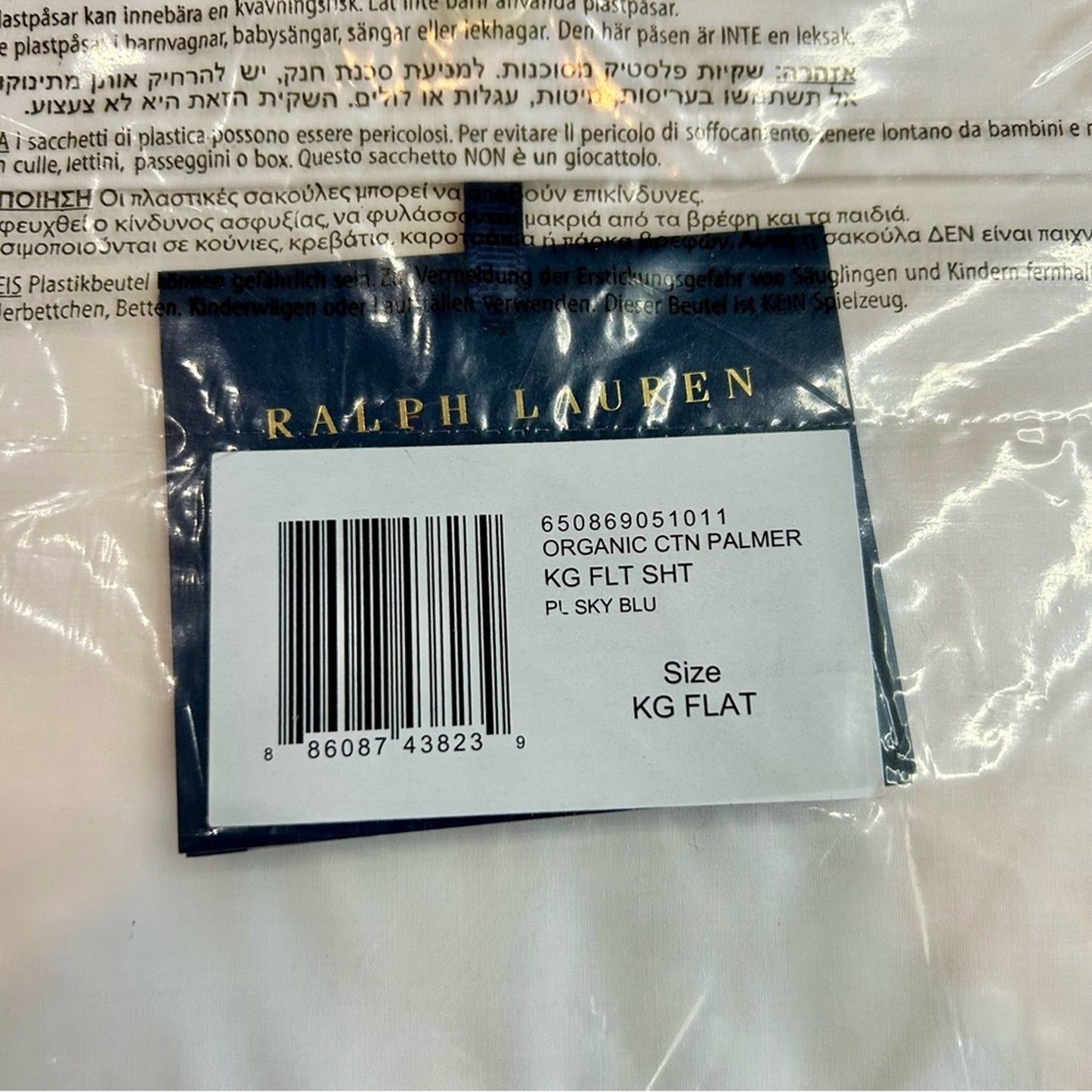 Ralph Lauren Home Organic Cotton Percale Palmer King Flat Sheet Sky Blue NEW