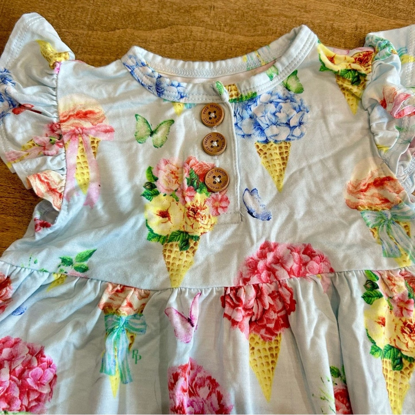 Posh Peanut Girls Camille Ruffled Capsleeve Basic Peplum Top Blue Floral Size 2T