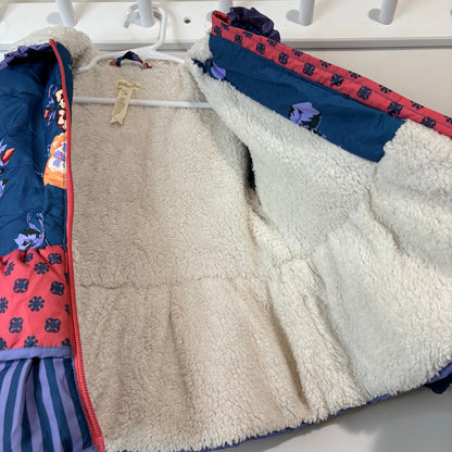 Matilda Jane Girls Floral Print Hooded Puffer Jacket Teal Blue Quilted Coat EUC