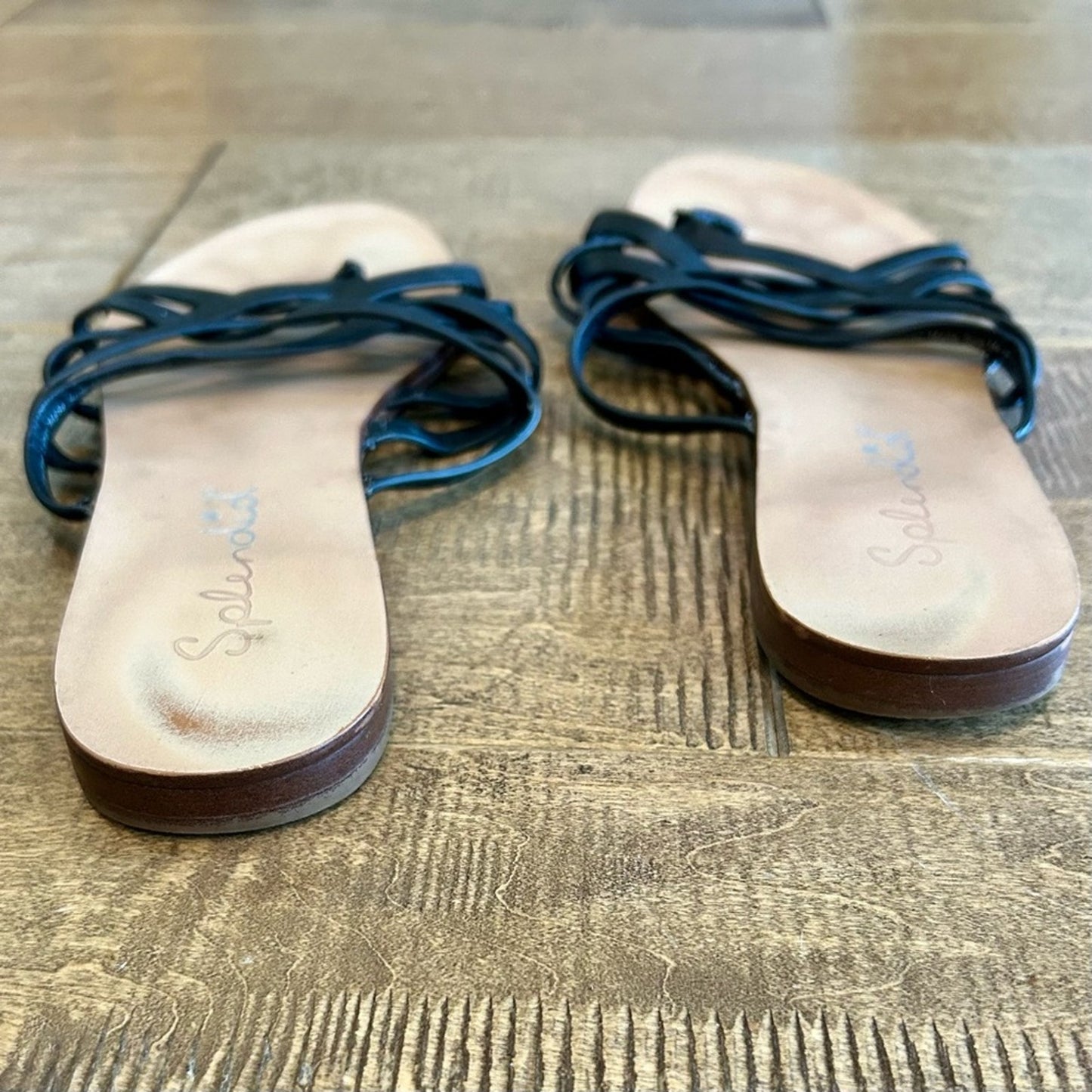 Splendid Women’s Strappy Thong Sandals Black Size 7.5 EUC Leather Summer Girly