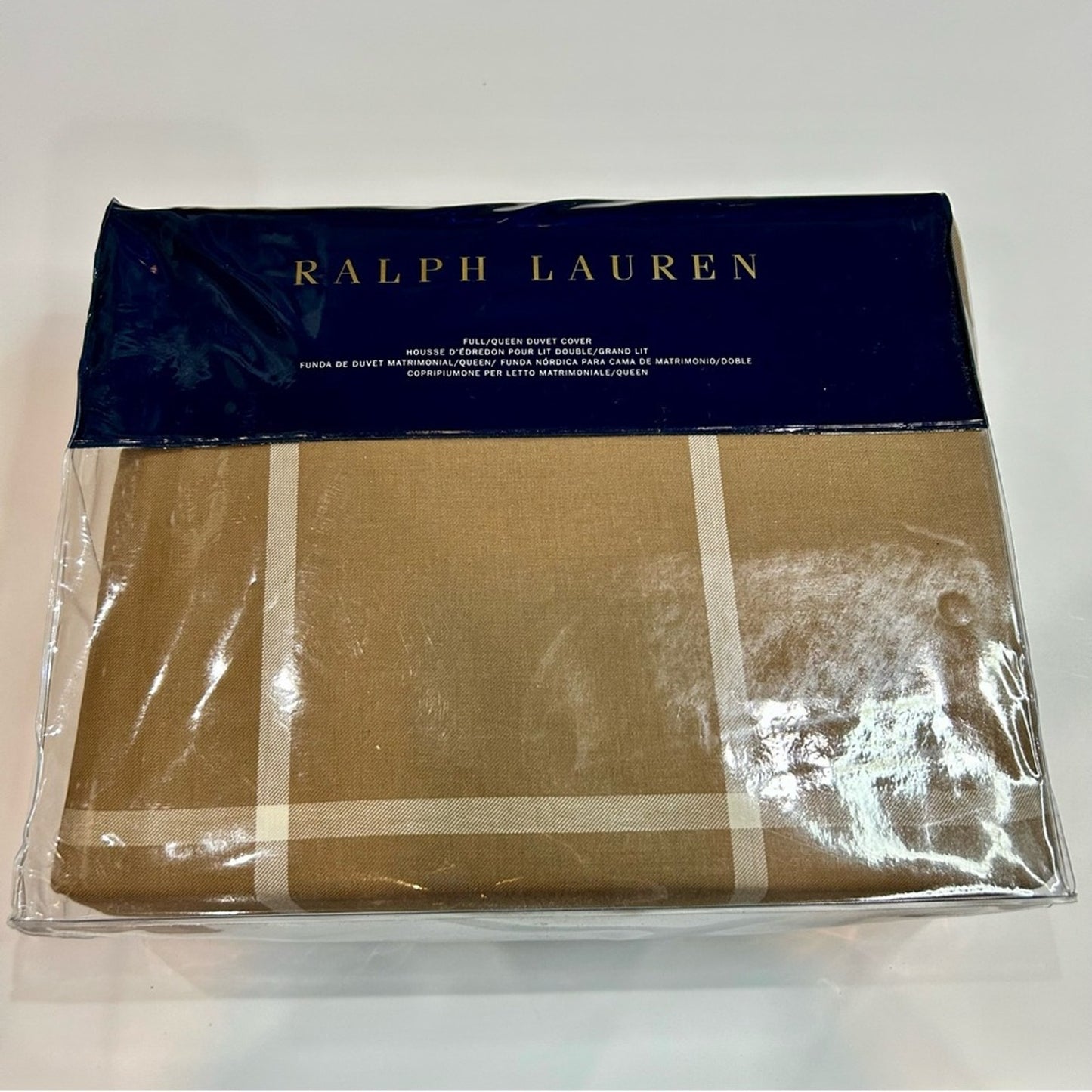 Ralph Lauren Home Modern Equestrian Windowpane Full / Queen Duvet Cover Camel