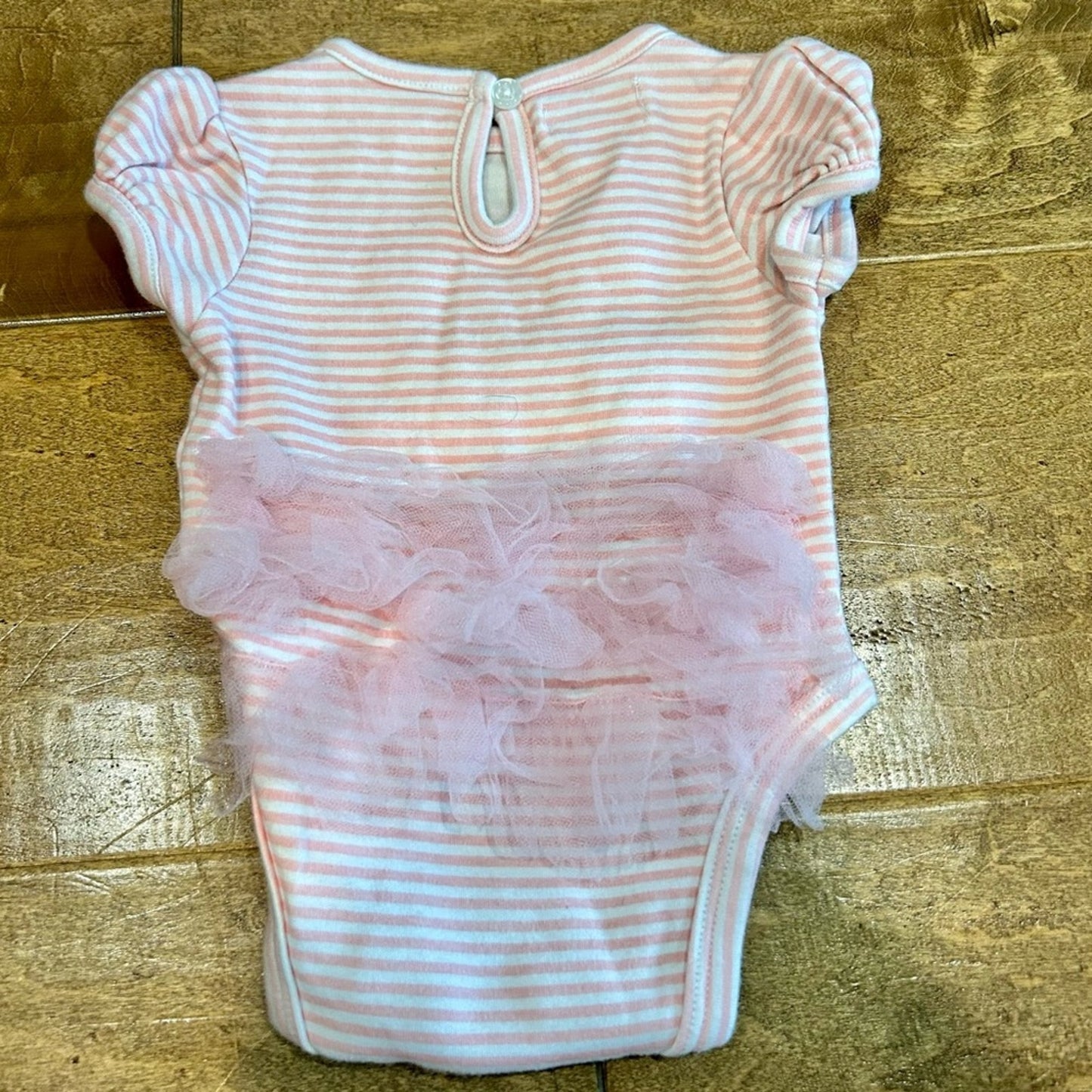Mud Pie Infant Girl Little Sister Striped Onesie Pink Size 3 M EUC Tulle Girly