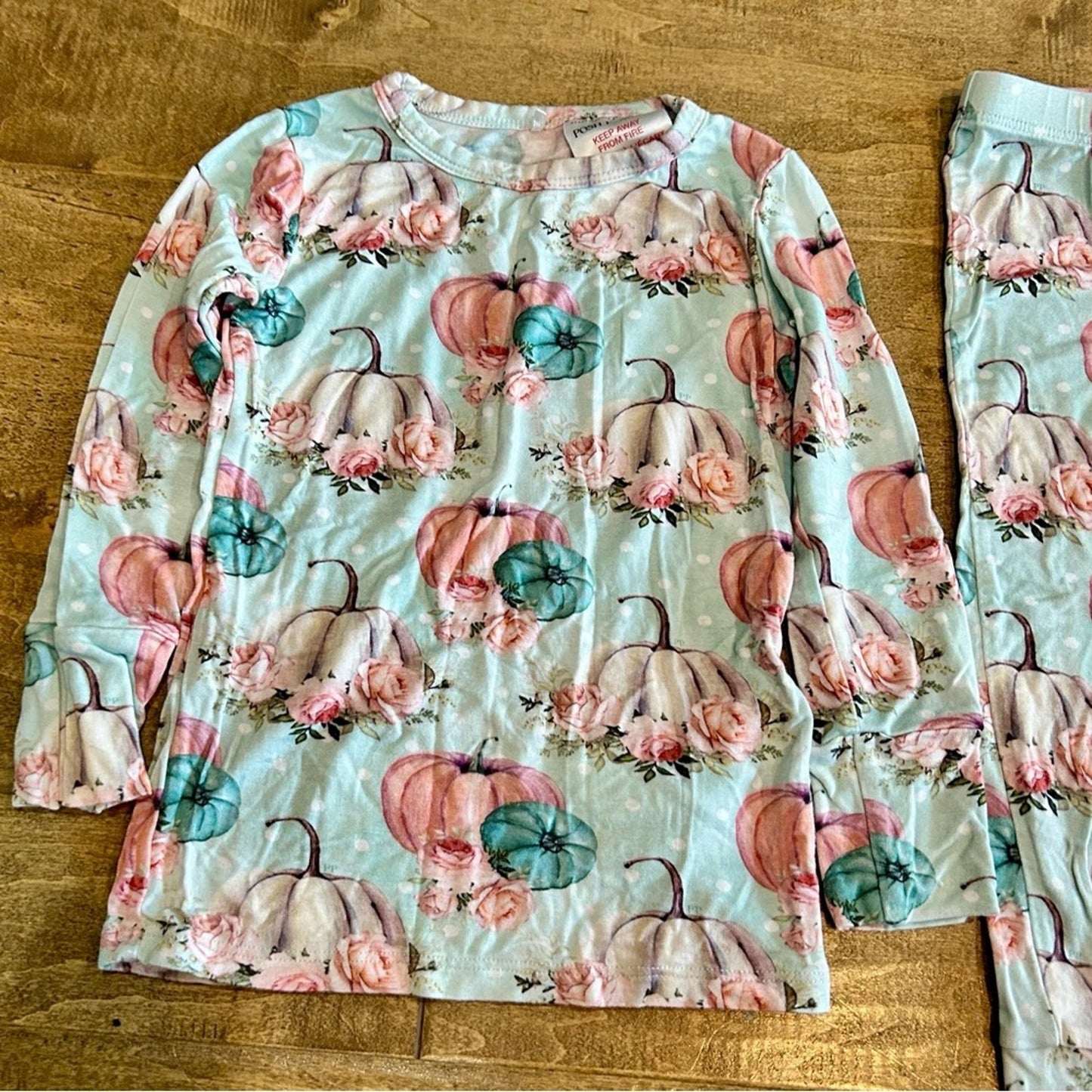 Posh Peanut Girls Jackie Soft Fall Pumpkin Loungewear Pajama Set Blue 2T EUC