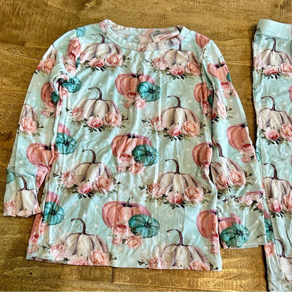 Posh Peanut Girls Jackie Soft Fall Pumpkin Loungewear Pajama Set Blue 2T EUC