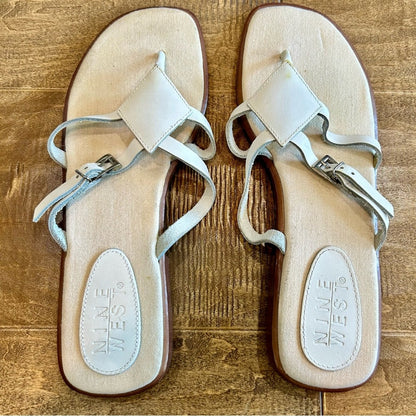 Nine West Women’s Leather Strappy Sandals White Size 9 EUC Summer Girly Outdoor