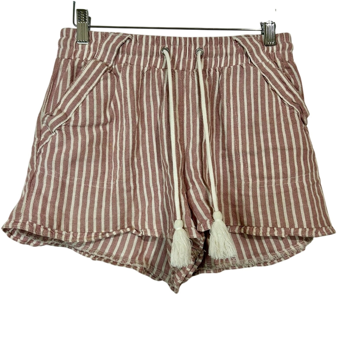 Rewind Women’s Linen Blend Striped Pull On Shorts Pink White Size XS EUC