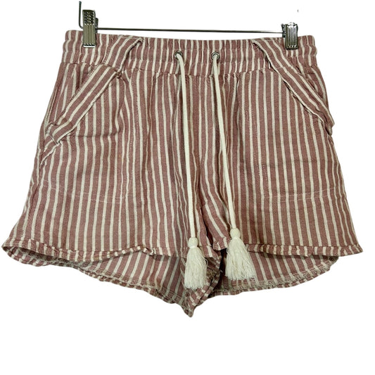Rewind Women’s Linen Blend Striped Pull On Shorts Pink White Size XS EUC
