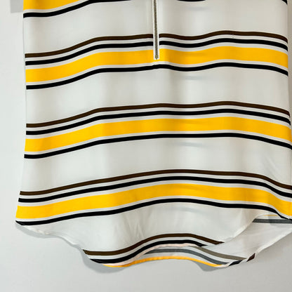 Express Women’s Striped Cap Sleeve Half-Zip Blouse Size XS Yellow/White/Brown/Black EUC