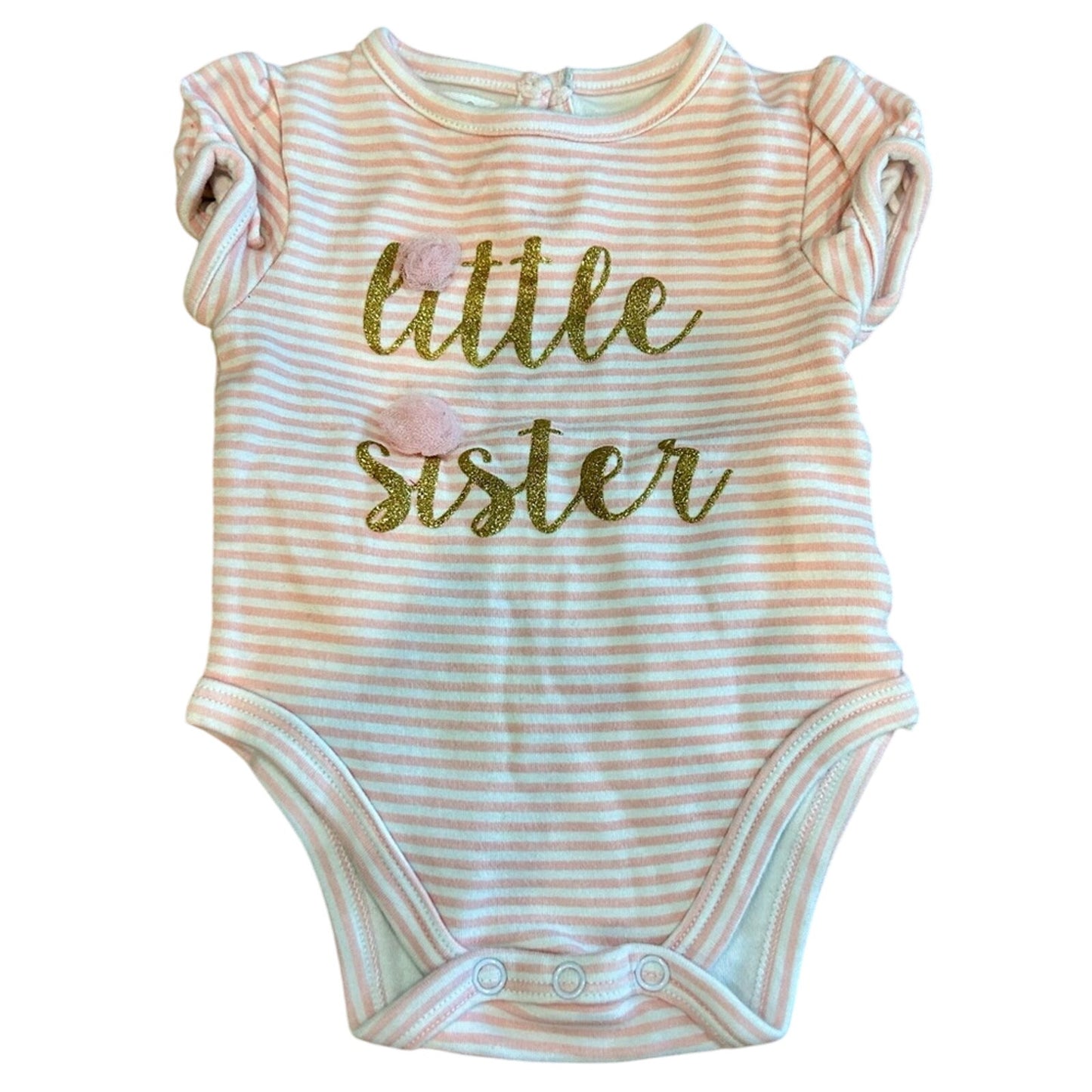 Mud Pie Infant Girl Little Sister Striped Onesie Pink Size 3 M EUC Tulle Girly