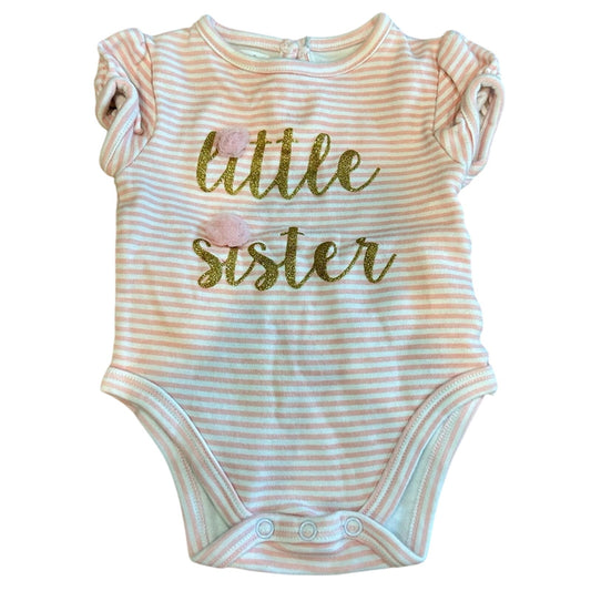 Mud Pie Infant Girl Little Sister Striped Onesie Pink Size 3 M EUC Tulle Girly