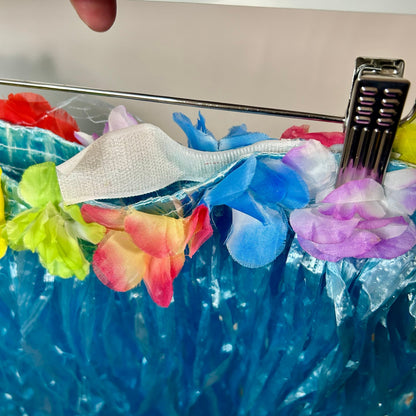 Adult Adjustable Hawaiian Hula Grass Skirt Blue One Size EUC Floral Luau