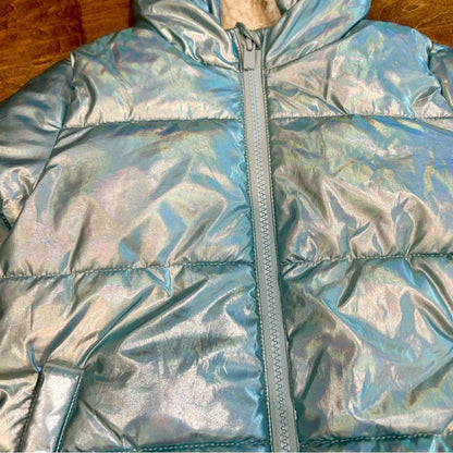 Baby Gap Toddler Girl Metallic Sherpa Puffer Jacket Blue Size 4 EUC Winter Warm