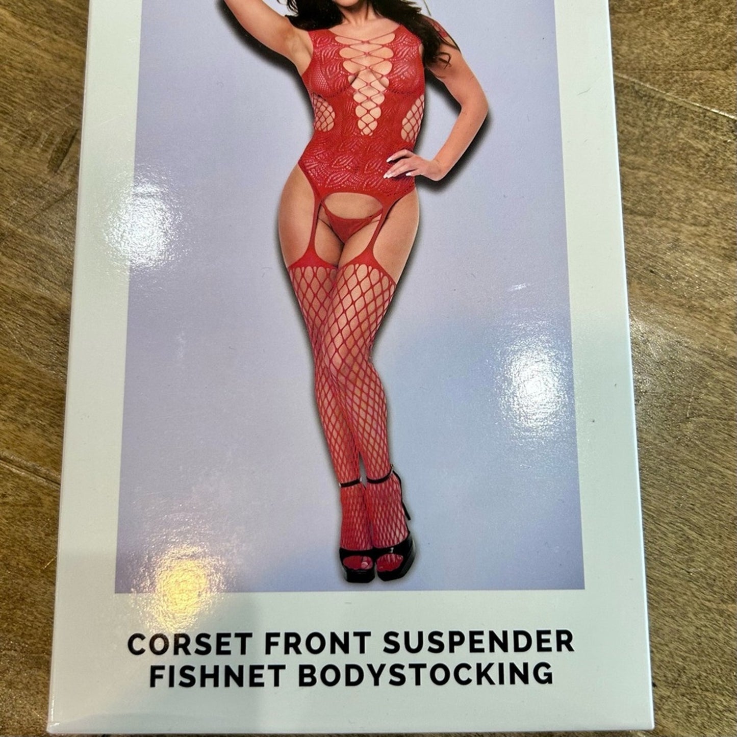 Baci Women’s Corset Front Suspender Fishnet Bodystocking Lingerie Red New