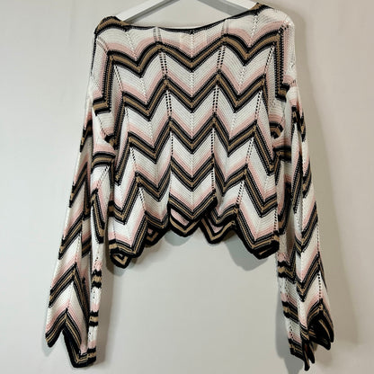 Audrey Parks x Francesca’s Women’s Crochet Knit Cropped Sweater Chevron Pink White Size Small EUC