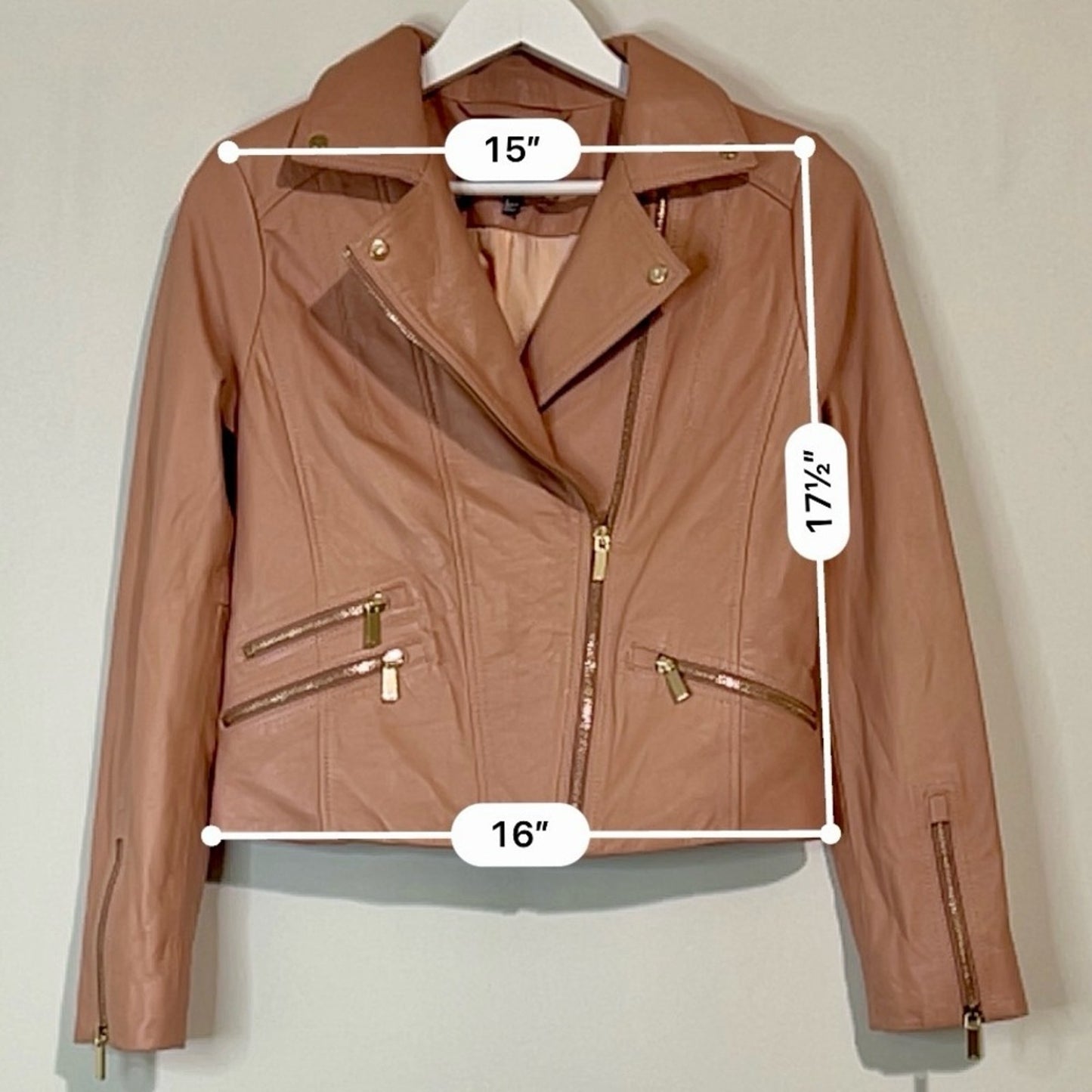 Karen Millen Women's Signature Moto Lamb Leather Jacket Pink Size 4 EUC