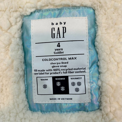 Baby Gap Toddler Girl Metallic Sherpa Puffer Jacket Blue Size 4 EUC Winter Warm