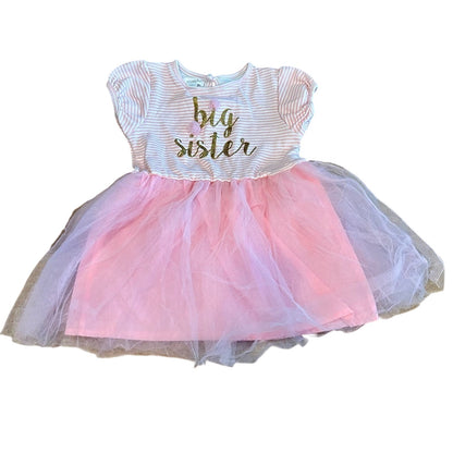 Mud Pie Girls Striped Tulle Tutu Big Sister Dress Pink Gold Size 4T EUC Girly