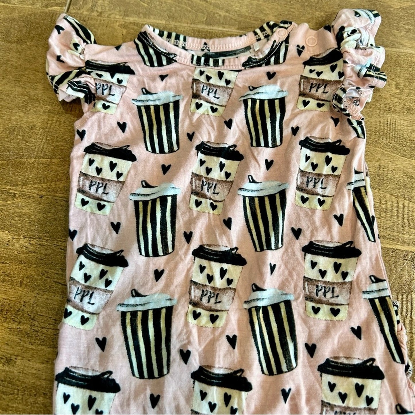 Posh Peanut Infant Girls PPL Coffee Romper Pink Size 6-9 M Cute Girly Ruffles