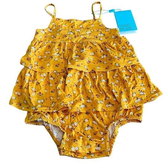 Posh Peanut Toddler Girls Ruffled Bubbled Romper Yellow Floral Print 18-24 M NWT