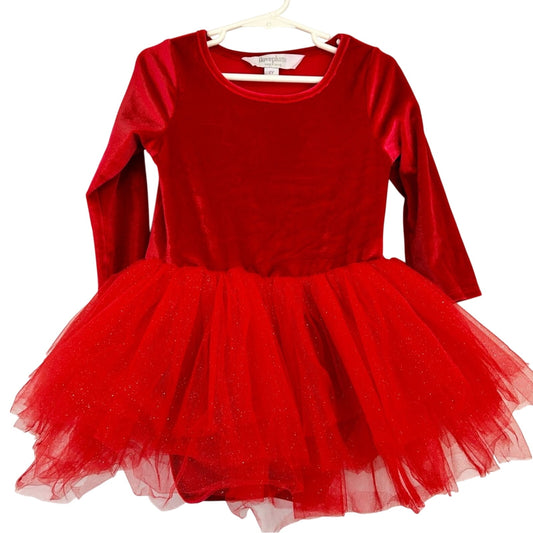 I Love Plum Toddler Girls Long Sleeve Velvet Glitter Tutu Dress Red Size 6Y EUC