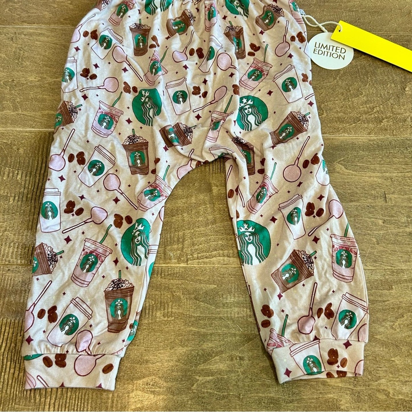Monkeeroos Pajamas Girls Starbucks Cake Pop Romper Pjs Tan NWT Coffee Limited