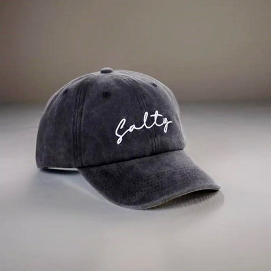 Salty Embroidered Vintage Washed Cotton Baseball Cap Hat Black White New