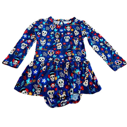 Little Bum Bums Girls Day of the Dead Dress Blue Size 2T EUC Cute Girly Fun