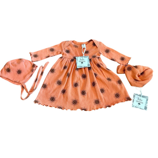 Kate Quinn Infant Girls Sun Prairie Dress w/ Headband and Hat Orange 3-6 M NWT