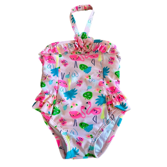 Gymboree Toddler Girls Flamingo Tropical Ruffle One Piece Swimsuit Pink 18-24 M