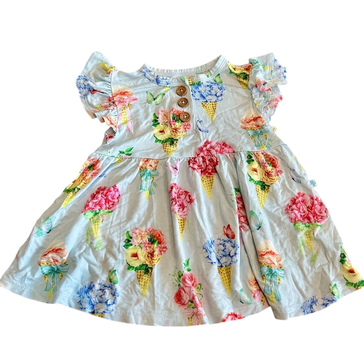 Posh Peanut Girls Camille Ruffled Capsleeve Basic Peplum Top Blue Floral Size 2T