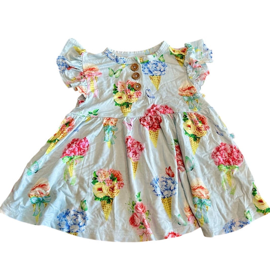 Posh Peanut Girls Camille Ruffled Capsleeve Basic Peplum Top Blue Floral Size 2T