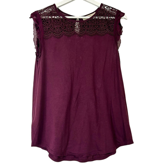 Ann Taylor Loft Women’s Crochet Detail Short Sleeve Blouse Purple Size Medium
