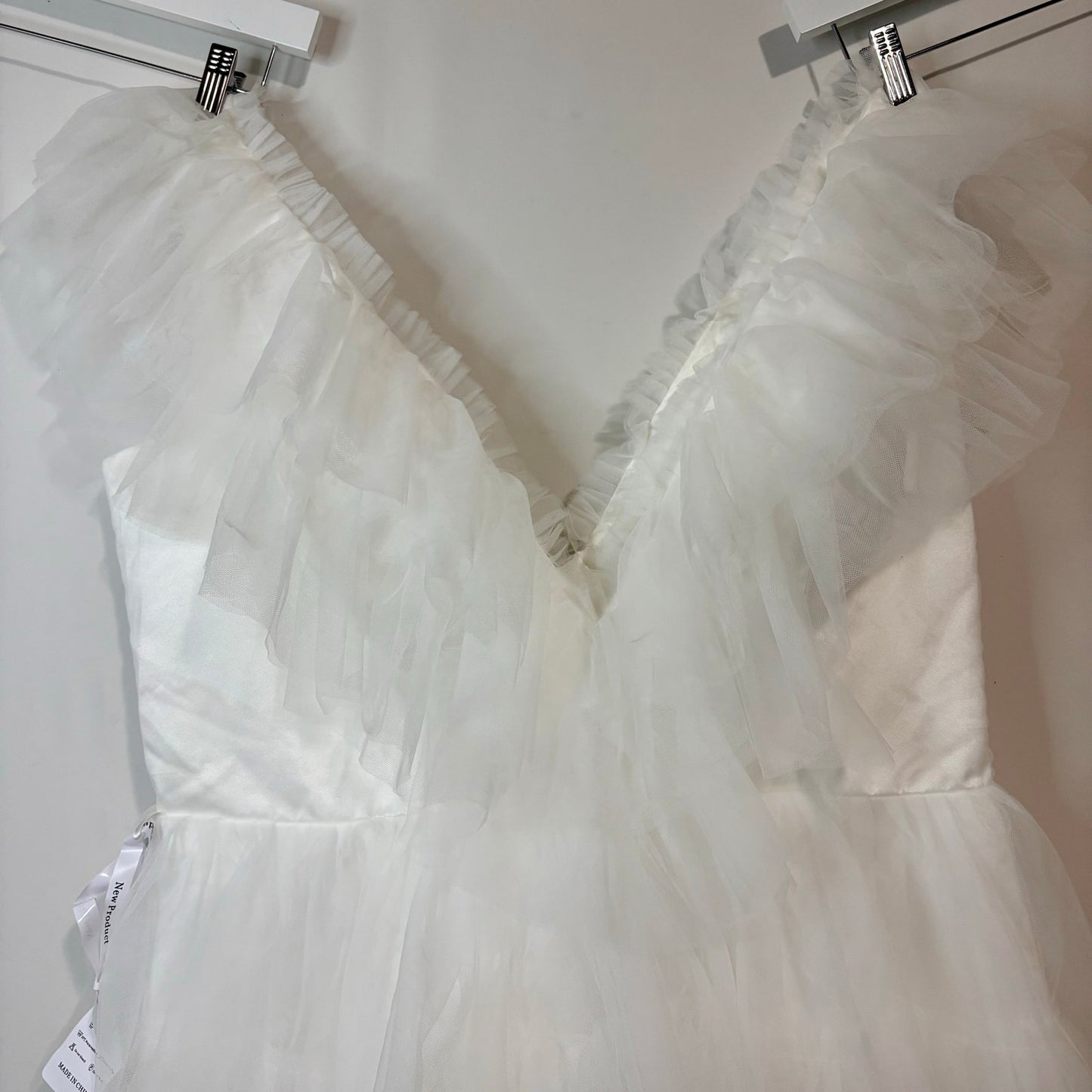 Miss Veil Women’s Layered Tulle Double V Neck Mini Dress White Size XL NWT