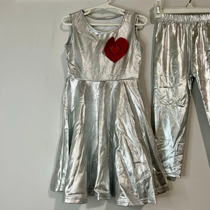 Luckygal Kids Tin Girl Costume Silver Size Small EUC Light-Up Heart Metallic