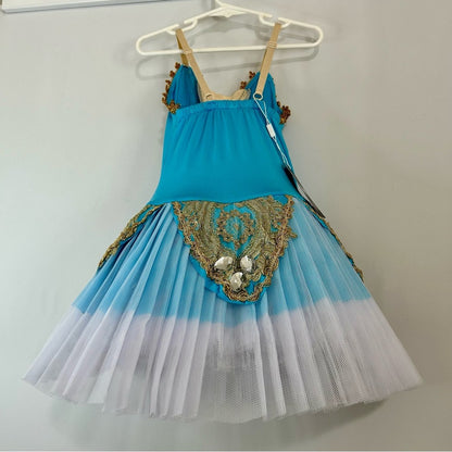 Z&X Girls Camisole Skirted Leotard Ballet Dress Blue Gold Size 5 NWT Girly Cute