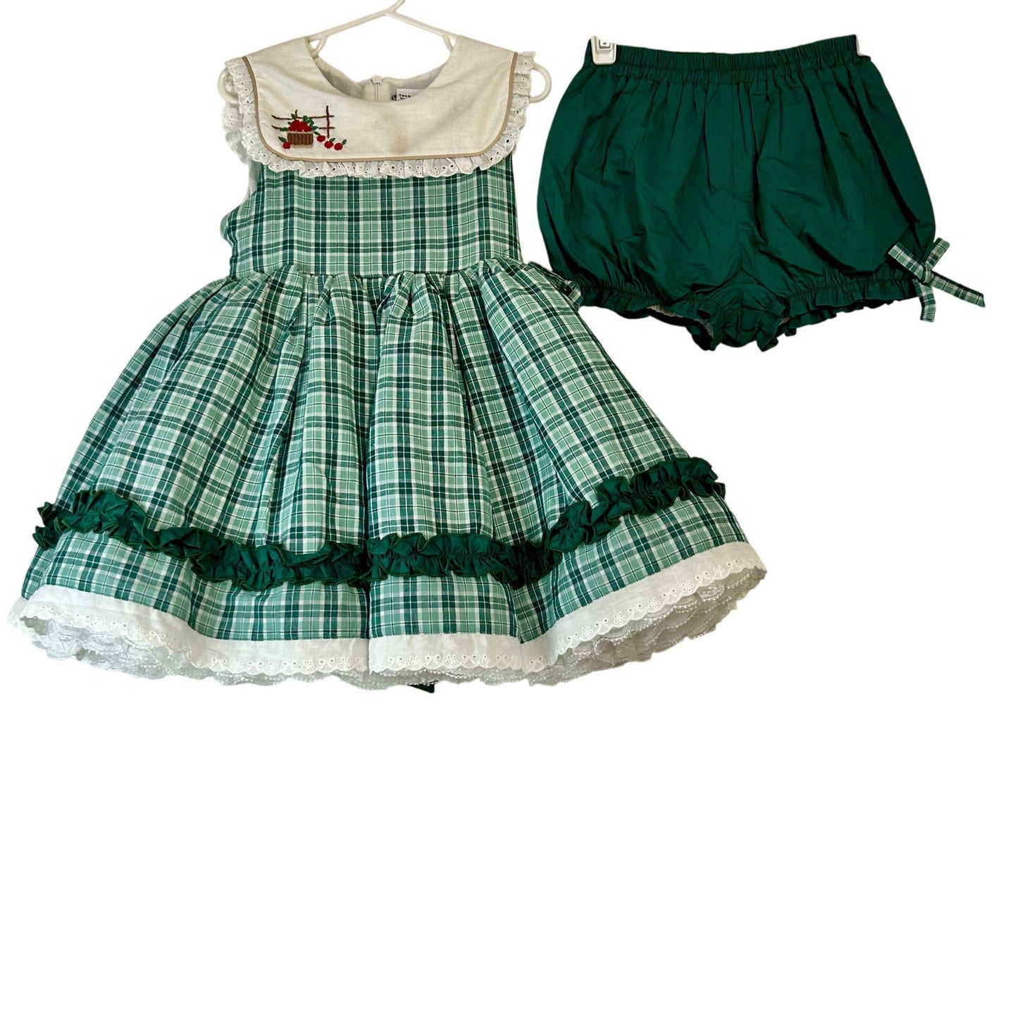 Two Roosters Clothing Girls Homegrown Pettiskirt Dress Green Plaid Size 5 NWT Flaws Cotton Tulle Lace