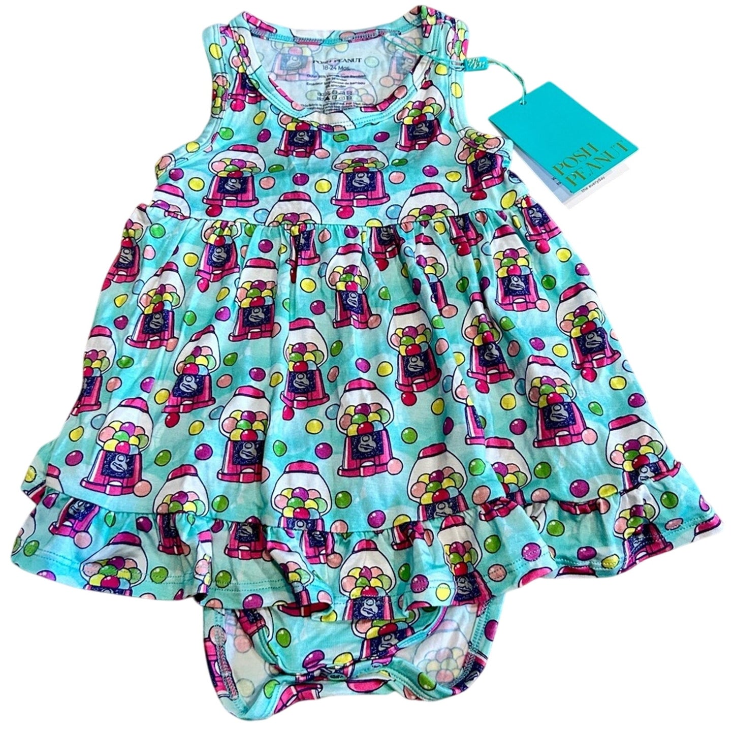 Posh Peanut Toddler Girls Gumball Ruffled Bamboo Twirl Dress Blue 18-24 M NWT