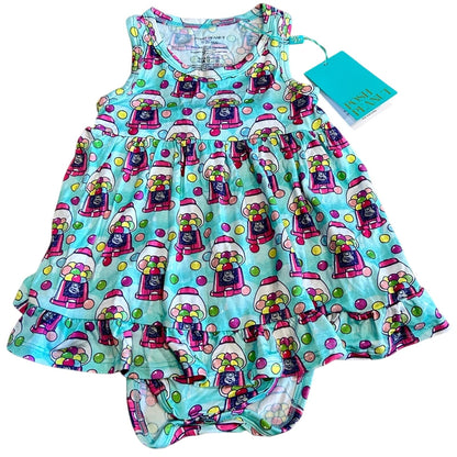 Posh Peanut Toddler Girls Gumball Ruffled Bamboo Twirl Dress Blue 18-24 M NWT