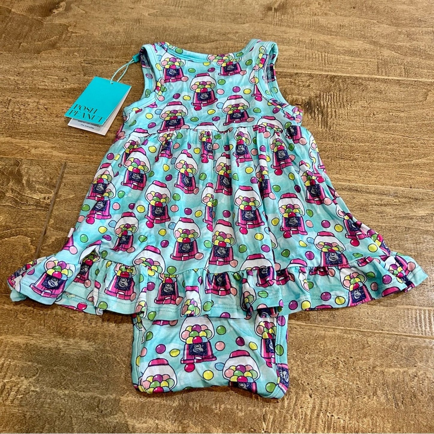 Posh Peanut Toddler Girls Gumball Ruffled Bamboo Twirl Dress Blue 18-24 M NWT