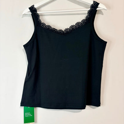 Halara Women’s Lace Trim Casual Tank Top Black Size Medium NWT Summer Basic Staple